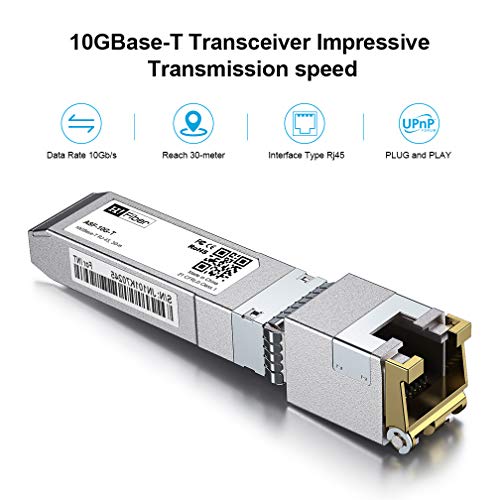Image of H!Fiber 4 Pack 10Gb SFP+ RJ45 Module, 10Gbase-T Ethernet SFP+ Copper Transceiver Support 10G /5G /2.5G /1.25G, Compatible with Cisco SFP-10G-T-S, Ubiquiti UF-RJ45-10G, UniFi, TP-Link, MikroTik, 30m