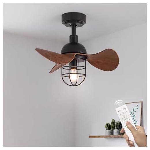Lrenjon Ventilador De Techo Con Luz Pequeño Negro Silencioso Vintage, Lampara De Techo Con Ventilador Con Mando A Distancia, Ventiladores De Techo E27, Motor Reversible, 2 Varillas 6 Velocidades
