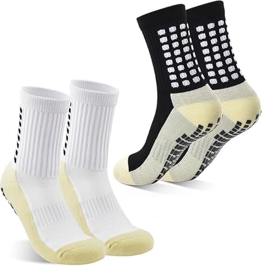 1 Pair Athletic Grip Socks for Men & Women | Crew Length, Hi-Tech Performance Anti-Slip Rubber Grip, Thick Cushion Sports Sock for Running, Gym, Badminton, Training-Black-image-29