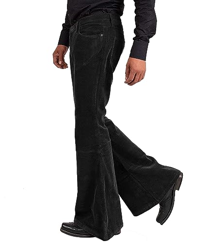 Image of Men's Corduroy Vintage Bell Bottom Pants 70s,Disco Stretchy Flared Pants Fit 60s 70s Outfits for Men,Mens Bell Bottom Jeans.