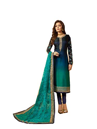 Women's Ethnic wear Silk Straight Salwar Kameez LT Nitya (Turquoise, M-40)