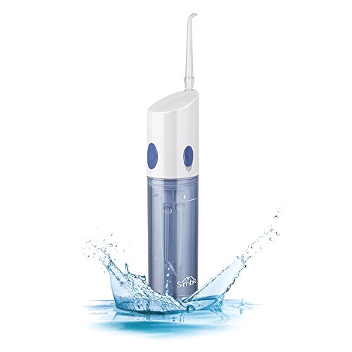 SIMBR Hydropulseur, Jet Dentaire Irrigateur Oral Portable avec 3 Buses à Domicile et pour Voyage, Nettoyeur à Dents Idéal 140 ml Réservoir