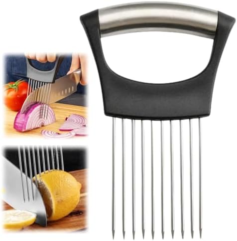 Stainless Steel Onion Slice Holder and Vegetable Slicer for Safe Even Cutting