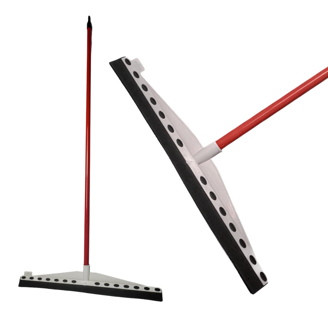 Floor Squeegee Mop 55cm 22" Colour Coded Including 120cm Handle Drying Floor Wiper for Kitchen Bathroom Shower Industrial Commercial Wet Room Heavy Duty Double Foam. (Red)