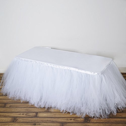 Tableclothsfactory 21ft FULL SIZE 8 Layer Fluffy Tulle - Tutu Table Skirt - White