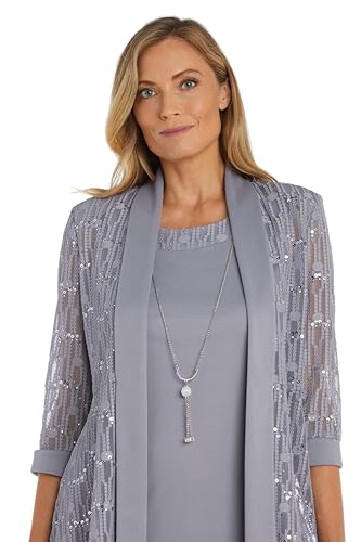 Image of R&M Richards Women's Sequin Lace Jacket & ITY Sheath with Necklace for Mother of the Bride, Cocktail Attire, Evening Wear