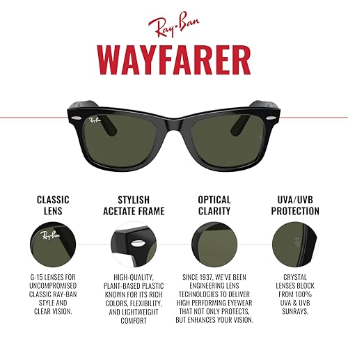 Ray-Ban Men-Women Wayfarer Sunglasses Black Frame Green Lens Medium by Ray-Ban - Image 3