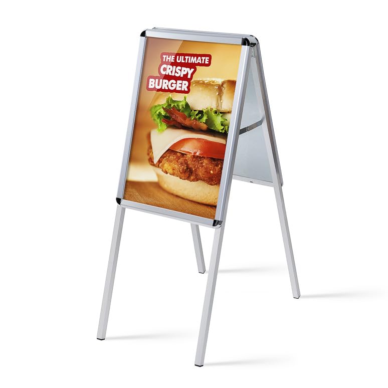 Kleiner Kundenstopper A2 OUTDOOR | verzinkte Metallrückwand rostfrei | Werbeaufsteller Hinweisständer Plakatständer Kundenstopper A1 wetterfest beidseitg für 2 Plakate | inkl. Schutzfolien