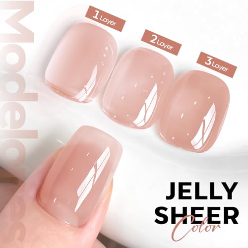 Image of modelones Nude Gel Polish Jelly Natural Pink Gel Nail Polish French Tip Base Color Translucent Soak Off U V Soap Nails for Nail Art Manicure at Home Valentin 15ML
