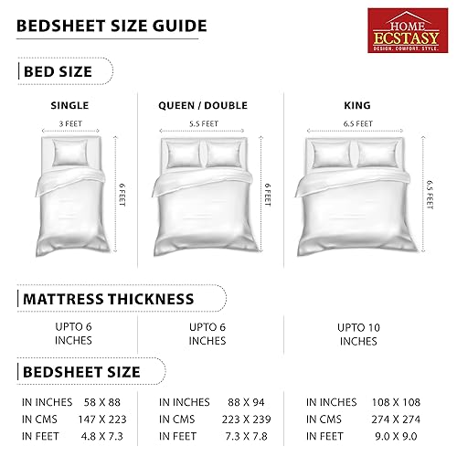 Image of Home Ecstasy 100% Cotton Single Bedsheet with 1 Pillow Cover, 140 TC Floral White for Single Bed (4.8ft X 7.3ft)