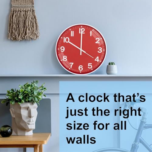 Image of Rylan Wall Clock 12 inch Silent Quartz Decorative Wall Clock Non-Ticking Classic Clock Battery Operated Round Easy to Read for Room /Home /Kitchen /Bedroom /Office /School(Red)'