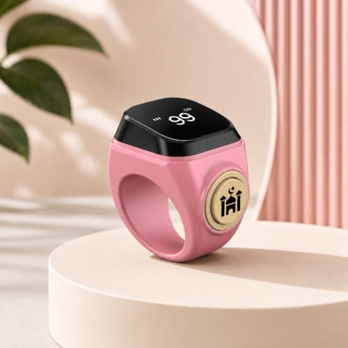 Image of Smart Tasbih Counter,20mm (10) Muslim Digital Azan Alarm Clock Zikr Ring,APP Support Digital Counter Prayer Reminder Rings, Waterproof 4 Digit Finger Counter for Muslims(Pink)