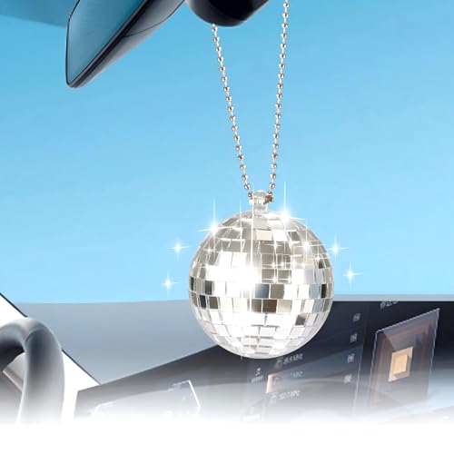 Disco Car Mirror Hanger,Bling Car Charm,Disco Ball Accessory-2 inches (Silver)