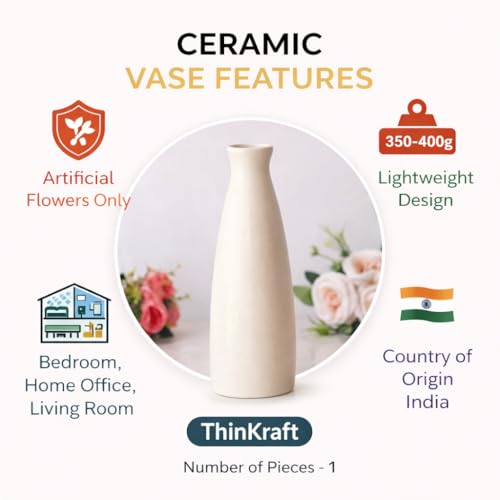 Image of Decorative Ceramic Flower Vase, Minimal Slim Bottle Shape Vase for Pampas Grass, Artificial Flowers, Bedroom, Office & Table Decor (Only Vase) (Slim Triangle Bottle)