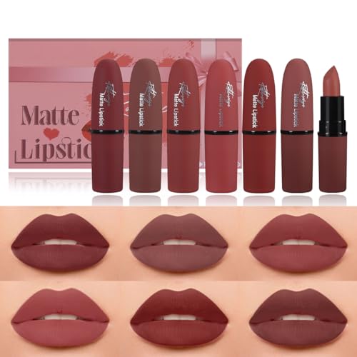 Katiluxiya Juego de 6 barras de labios mate para mujer, resistentes al agua, color rosa malva de 24 horas, de larga duración, juego de mate labial de 24 horas, kit de regalo de maquillaje. (03, Color)