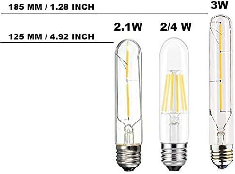 6PACK LED Filament Bulb Tubular Light Bulb T10 3W, E26 Base, Clear Warm White 2700K, LED Edison Bulb 30W Equivalent, 110-120VAC, Dimmable