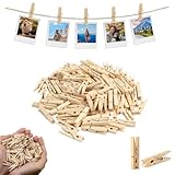 DJHUHN Holzklammern Mini 50 Stück Mini Wäscheklammern 35 * 7mm Natürlich Holz Clips Deko-Clips für Photo Maker Fotohalter Postkarten Briefe Basteln Wäscheständer Handwerk Büros (Holz)