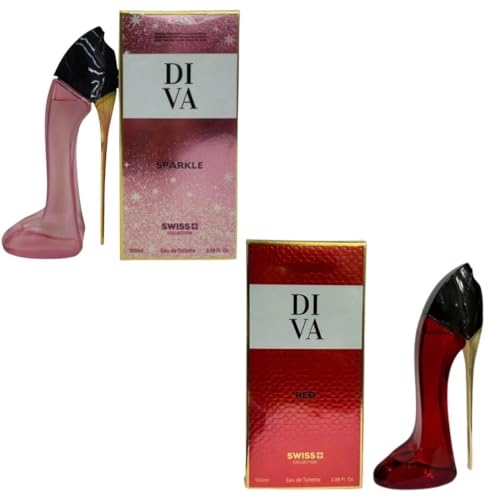Image of Diva Sparkle & Diva Red Spray Perfume Set, 100 ml / 3.4 fl oz Each | Long-Lasting Fragrances | Eau de Parfum | Pack of 2
