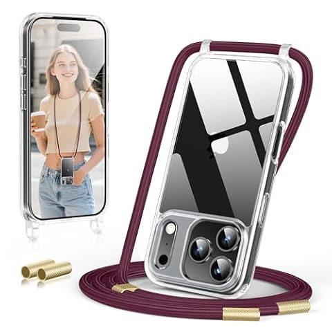 GOODVISH Etui ze smyczką na telefon dla iPhone 17 Pro Max z paskiem, ochroną aparatu i ochroną ekranu, etui na telefon z naszyjnikiem ze sznurkiem, etui ochronne do zawieszenia, przezroczyste etui ze
