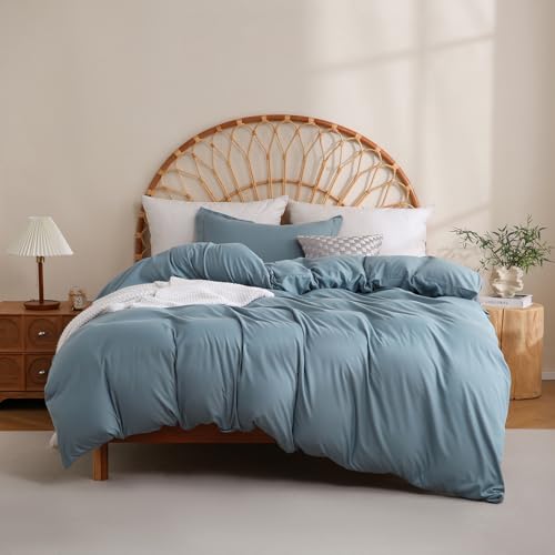 JSD Dusty Blue Duvet Cover Set Twin Size, 2 Piece Microfiber Kids Duvet Cover with Pillow Sham, Zipper Closure, Comforter Not Included