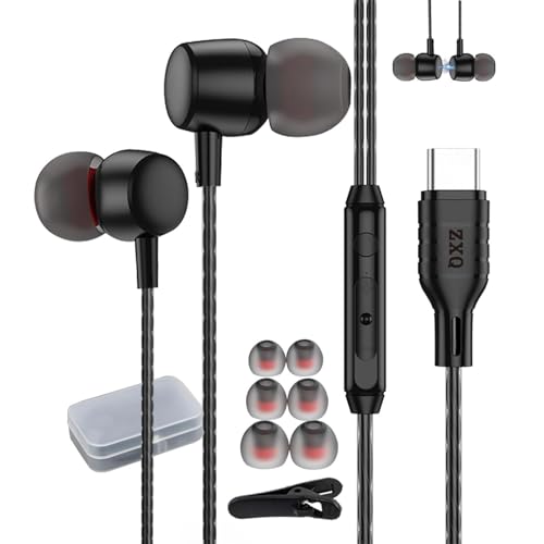 USB C Headphones in Ear Wired Earphone,Type C Earbuds,USB-C Wired Headset in-Ear for iPhone 15 Pro Max iPad Air Plus Samsung Galaxy A53 A54 S21 S22 S23 Ultra OnePlus 10 Pixel7(Black) ZXQ-C10
