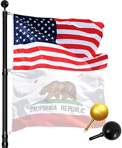 WinisKi Flag Pole 30ft Telescoping Black Extra Thick - Outdoor Heavy Duty Inground Adjustable Height Aluminum Telescopic Flagpole Kit, Golden&Silver Balls Top, 1 USA Flag, Residential Commercial Pole