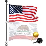 WinisKi Flag Pole 30ft Telescoping Black Extra Thick - Outdoor Heavy Duty Inground Adjustable Height