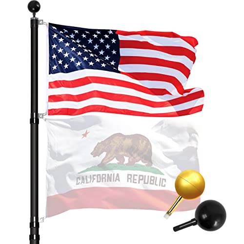 Winiski Flag Pole 30Ft Telescoping Black Extra Thick - Outdoor Heavy Duty Inground Adjustable Height Aluminum Telescopic Flagpole Kit, Golden&Silver Balls Top, 1 Usa Flag, Residential Commercial Pole #TOP2