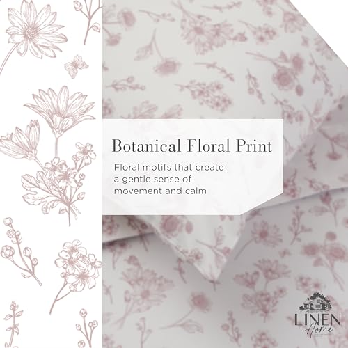 Image of Linen Home 100% Cotton Printed Percale Sheet Set Queen - 4 Piece Deep Pocket Floral Bedding, Crisp Cool & Breathable, Fade-Resistant Design, Hotel Luxury, Long-Staple Combed Cotton - Mauve Botanical