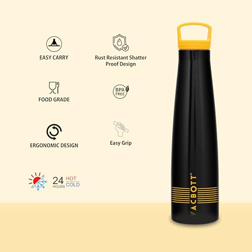 Image of Clay Craft Vacbott Sleeko Lines Double Walled|18 Hours Hot and 24 Hours Cold Vacuum Insulated Flask 650ml, 1 Pcs, Steel Water Bottle for Office|Travelling|BPA-Free|BIS Certified|1Year Limited Warranty