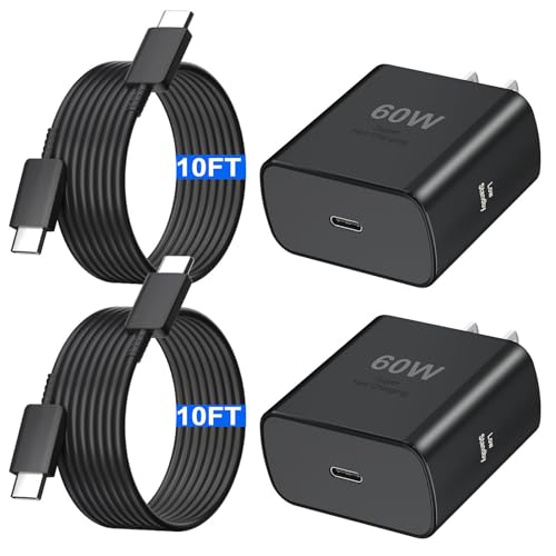 Super Fast Charger Type C 60W USB C Fast Charger Block with 10FT Extra Long Type-C Charging Cord-Super Fast Charging 3.0 for Samsung Galaxy S26 Ultra/S26/S26+/S25 /S24/S23 Ultra/iPhone 17/16/15