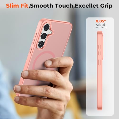 Image of SUPFINE Magnetic for Samsung Galaxy S25 FE Case with Screen Protector, (Built-in Magnets) (Military Grade Drop Protection) Slim Translucent Shockproof Phone Case,Light Pink