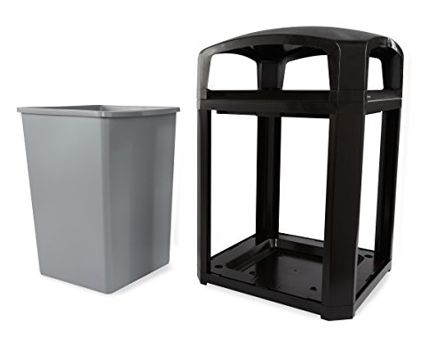 Image of Rubbermaid Commercial Products Landmark Trash Can Frame with Rigid Liner, Dome Top, 35 GAL, Black Plastic, Outdoor for Stadiums /Parks /Shopping Plazas