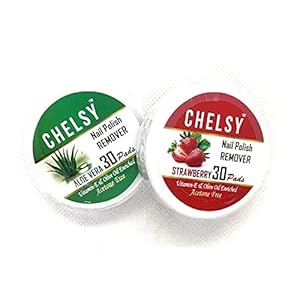Chelsy Nail Polish Remover Wipes- (30 Pads) x 2 Box (Aloevera + Strawberry)