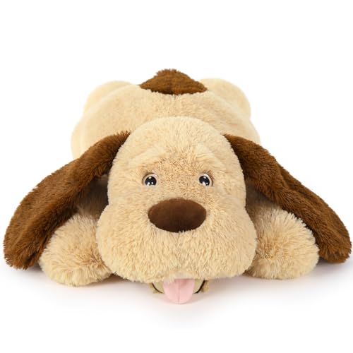 MorisMos 80cm lang Hund Kuscheltier groß XXL, weich Braun Hünde Plüschtier Stofftier, riesen Gefüllte Hund Plüschkissen für Babys Kinder/Plush Dog Stuffed Animal