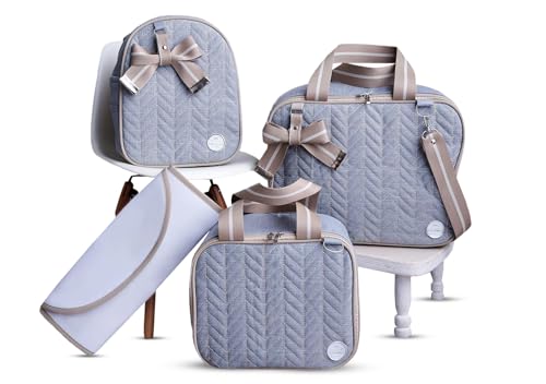 Kit de Bolsa Mala Maternidade 4 Peças Jeans (BEGE UNISSEX)