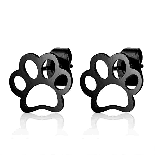MALOYANVE Paw Stud Earrings for Women Tiny Cute Stainless Steel Gold Silver Plated Small Animal Puppy Paw Dog Cat Pet Hollow Sole Footprint Wedding Statement Cocktail Party Holiday Vacation Stud Earrings Jewelry Gifts
