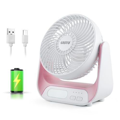 Gesto 7.4 Inch High Speed Rechargeable Table Fan for Home – USB Charging Battery Fan With Led Light | 2400mAh Battery, Upto 8 Hours Runtime | 3 Speed 