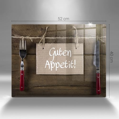 Planche à découper induction Wallfluent 52x40cm en verre résistant motif Guten Apetit