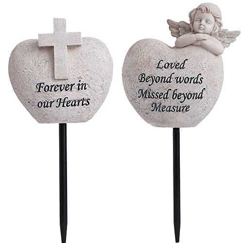 Angel And Cross Cemetery Grave Vases，Grave Decorations For Cemetery，Memorial Gifts For Loss Of Loved - Set Of 2 For Fresh/Artificial Flowers Headstones Vases With Removable Stakes #TOP11