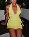 Mini Dresses for Women Summer 2026 Sexy Halter Sleeveless V Neck Backless Y2K Side Slit Ruffle Trim Hem Cocktail Party Bodycon Mesh Dress Yellow XS