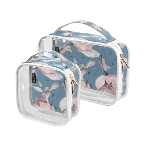 Beauty case con fiori rosa borsa impermeabile per trucchi per donne e uomini organizer per cosmetici in PVC trasparente per viaggi doppia cerniera confezione da 2 Come nella foto