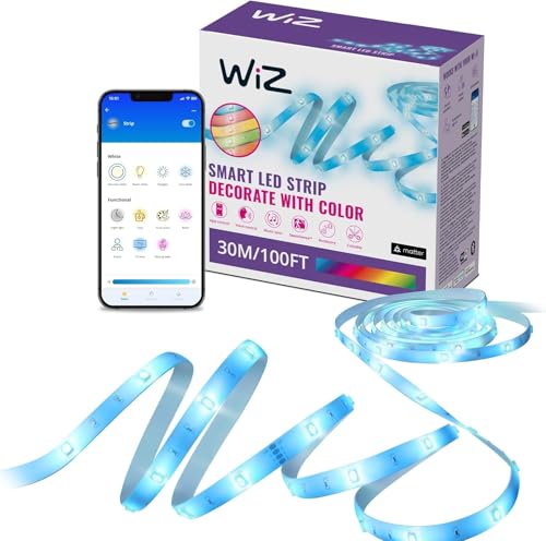 WiZ, Ruban LED Connecté - 30 Mètres, découpe sur mesure possible, avec détecteur de mouvement, Connexion Wi-Fi, Contrôle possible par la Voix, App, Alexa, Google Assistant et Apple HomeKit