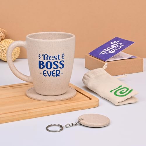 Image of Eha Earth- Friendly Best Boss Ever Mugs for Coffee | Gift Items for Boss | Birthday Gift for Men | Gifts for Sister | Set of 1 | 300 ml | Coffee Mug | Made with Rice Husk| Sand Castle