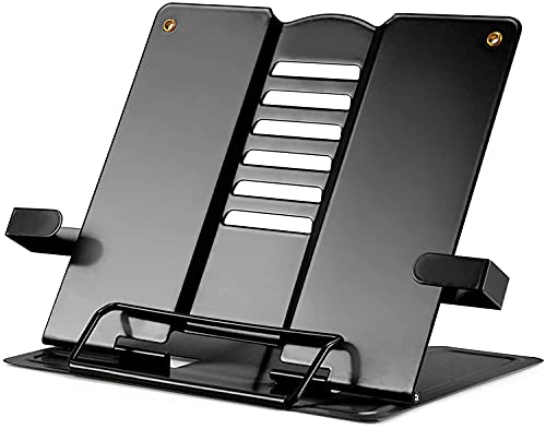Image of VOLO Book Stand - Adjustable Foldable Metal Book Stand Holder, Stable Hands Free Reading, Portable Desktop Book Holder for Cookbooks Textbooks Sheet Music | Black