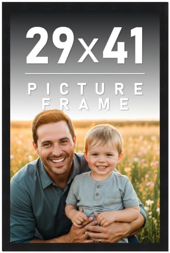 29x41 Frame Black Solid Wood Picture Frame - Modern Photo Frame Includes UV Acrylic Shatter Guard Front, Acid Free Foam Backing Board, Hanging Hardware Wood Wall Frames for Family Photos - no Mat