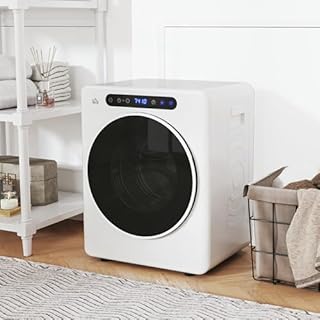 HOMCOM Mini Asciugatrice Elettrica 1000W da 3 kg, Asciugatrice Salvaspazio a Tamburo con Funzione Anti Pieghe, Sterilizzazione, Display LED, 49x43x61 cm, Bianco