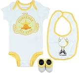 Converse Baby Boy Bodysuit, Bib & Booties 3 Piece Set (Yellow(MC0030-001)/White, 6-12 Months)