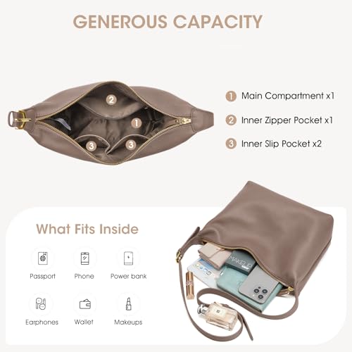 Image of Kattee Meduim Leather Hobo Bags for Women, Soft Genuine Leather Crossbody Handbags Shoulder Purse for Work Casual