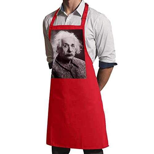 Tablier cuisine rouge Albert Einstein anti taches pour passionnés de sciences